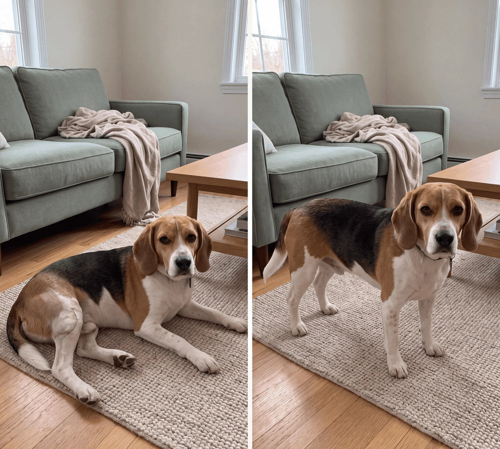Nature's Paw reference: before and after photos of Karen W.'s beagle